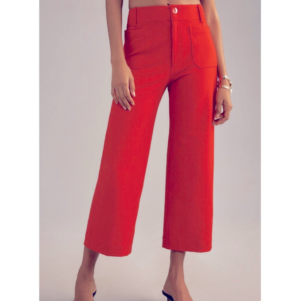 Maeve Red Orange Colette High Rise Cropped Wide Leg Ponte Pants 25